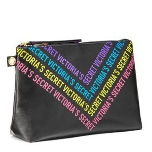 Victoria's Secret Pink Large Black and Rainbow Travel/Make Up Clutch NWT